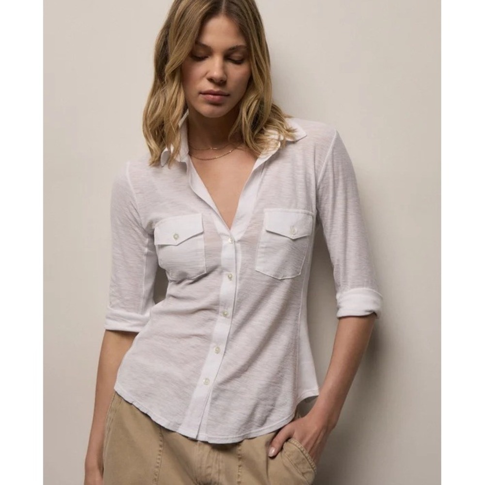 James Perse Sheer Slub Side Panel Shirt Womens Size 1 (S) Minimalist Luxury EUC